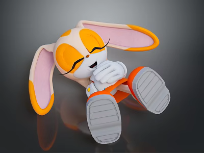 Cute Cartoon Bunny Orange White Large Ears Closed Eyes Smiling With Orange Pants Gray Shoes 3d model