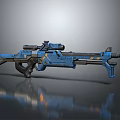 Futuristic Blue Sci Fi Sniper Rifle With Tactical Scope And Mechanical Design Details