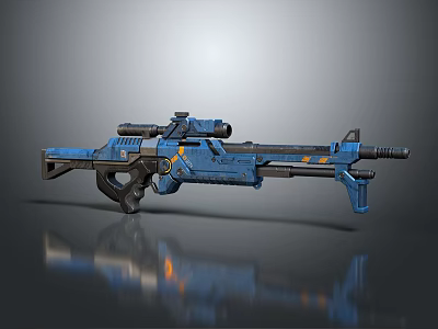 Futuristic Blue Sci Fi Sniper Rifle With Tactical Scope And Mechanical Design Details 3d model