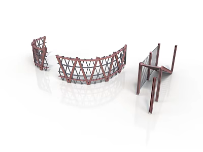 Geometric Metal Frame Components With Grid Pattern And Curved Designs 3d model
