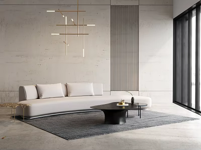Modern Light Gray Sectional Sofa With Black Coffee Table Gray Rug And Large Window 3d model