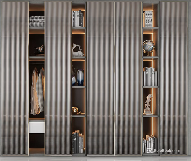 Modern Wardrobe Interior With Shelves For Books Decorative Items And Hanging Clothes 3d model 