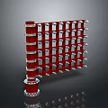Scenic Landscape With Red Grid Metal Structure Silver Spikes Red Base And Gray Background