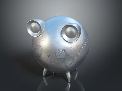 Silver Metallic Round Frog Figurine With Large Eyes And Small Legs 3d model