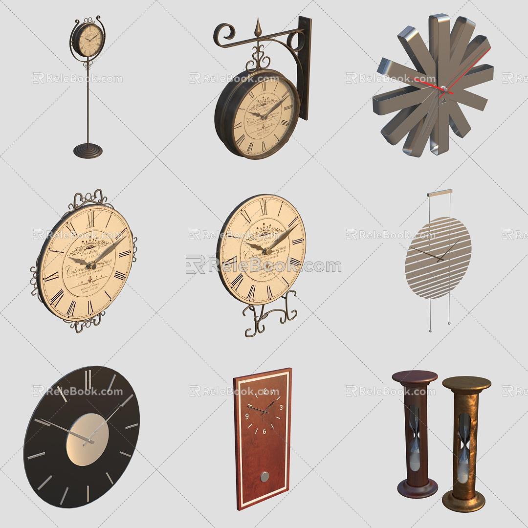 Vintage Clock Watch Hourglass 3d model