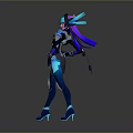 Blue Black Cyberpunk Female Character With Tech Gear And Futuristic Outfit Design