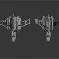 Futuristic Silver Gray Spacecraft Models With Yellow Red Details On Dark Background 3d model