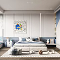Children's Room Modern Interior With Blue Gray Bed Dolls Bookshelf Window Rug Decorative Painting