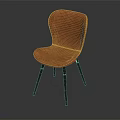 Modern Orange Leather Accent Chair With Curved Backrest And Black Metal Legs