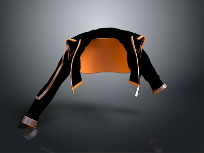 Stylish Black Coat With Orange Lining And Orange Trim Metal Buttons On Cuffs 3d model