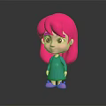 Cartoon Girl With Long Pink Hair Wearing Green Dress And Pink Shoes On Dark Background