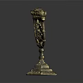 Golden Ornate Furniture Candelabra with Nine Branches and Carved Base