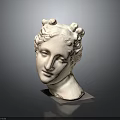 Ancient Style White Female Head Sculpture With Curly Hair Buns And Black Base