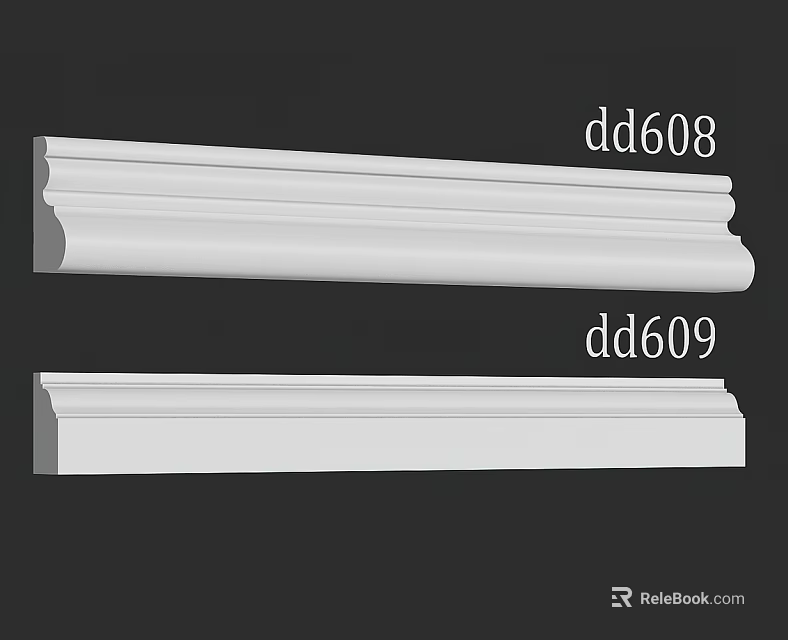 White Decorative Gypsum Cornice Models dd608 and dd609 with Different Design Styles for Interior Decoration 3d model 