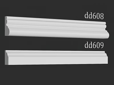 White Decorative Gypsum Cornice Models dd608 and dd609 with Different Design Styles for Interior Decoration 3d model