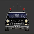 Vintage Black And White Police Car Model With Red Sirens And POLICE Lettering