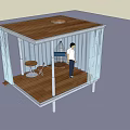 Transparent Glass Structure With Metal Frame And Person Working At Desk On Platform With Stairs