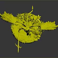 Phoenix Inspired Female Character With Red Feathered Wings Flame Headdress And Staff On Grass Base