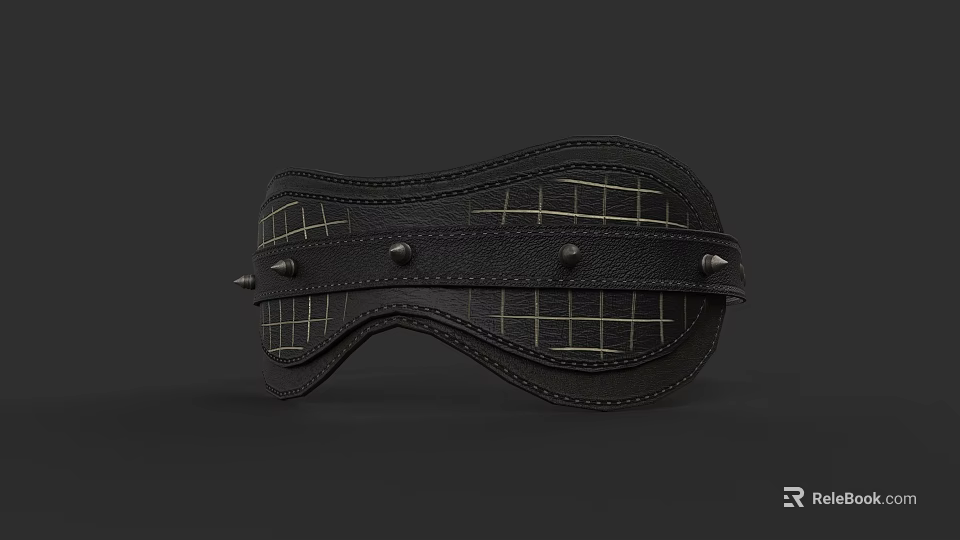 Black Leather Hat With Checkered Pattern And Metal Rivets Detail 3d model