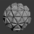 Cartoon Scene Featuring Metallic Polyhedral Sphere With Green Connecting Lines And Reflection