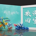 Welcome Home Themed Photo Check-in Spot With Blue Flowers Decorations And Lake View