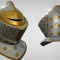 Ancient Medieval Helmets With Metallic Finish And Decorative Gold Silver Details