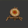 Wooden Archery Target Equipment With Circular Face Red Yellow Concentric Circles And Rope Fastened Stand