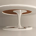 Modern Sculptural White Column With Round LED Lit Ceiling And Wooden Base