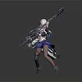 White Haired Mythical Female Character With Mechanical Weapon And Blue Accents