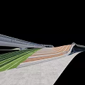 Modern Curved Park Landscape Design With Winding Pathways And Green Lawns