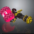 Colorful Weapon Design With Red Patterned Barrel Yellow Grip and Multiple Muzzles