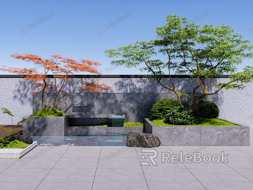 Simple courtyard water view wall water view koi pond fish pond tree pond water drop model