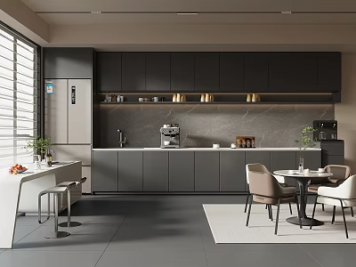 Modern Open Concept Break Room Interior With Cabinets Coffee Machine And Tables 3d model