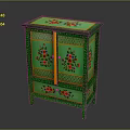Green Cabinet With Colorful Floral Patterns And Decorative Exterior Design