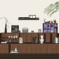 Modern Middle Ancient Combination Low Cabinet Bucket Cabinet Bookcase Decorative Cabinet Bookshelf 3d model