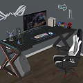 Modern E-sports Table and Chair E-sports Room Computer Table and Chair Iron Computer Table Cyberpunk Computer Ornaments Combination Computer Chair Computer Host Monitor 3d model