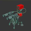 Industrial Equipment With Red Control Box Silver Tubular Components And Metal Stand With Wheels