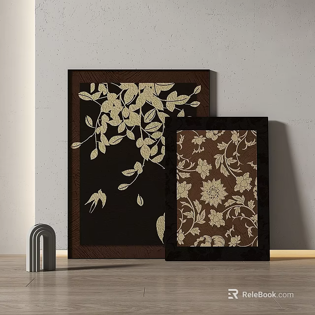 Elegant Plant Paintings With Floral Leaf Patterns As Wall Decor 3d model