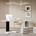 Desk and Chair Combination Stool Computer Hanging Picture Chandelier 3d model