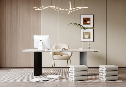 Desk and Chair Combination Stool Computer Hanging Picture Chandelier 3d model