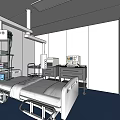 Medical Isolation Cabin Interior Setup With Bed Medical Equipment And Cart