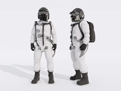 Men In White Astronaut Suits With Backpacks And Protective Helmets 3d model