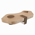 Modern Wooden Coffee Table With Unique Shape And Metal Accents