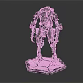 Game Movie Sci Fi Mechanical Robot Character with Metallic Armor Standing on Hexagonal Base