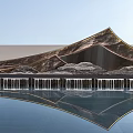 Modern Feature Wall With Wavy Stone And Metal Structure And Water Reflection