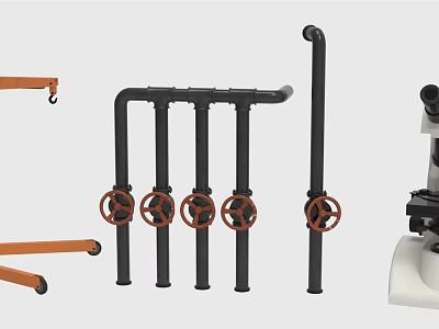Industrial Equipment System with Black Pipes Red Valves and Orange Support Frame 3d model