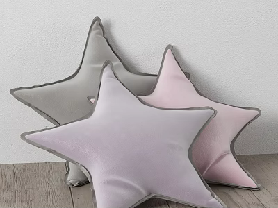 Star Shaped Pillows in Gray Pink and Lavender Tones on Wooden Floor with Light Wall 3d model