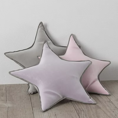 Star Shaped Pillows in Gray Pink and Lavender Tones on Wooden Floor with Light Wall 3d model