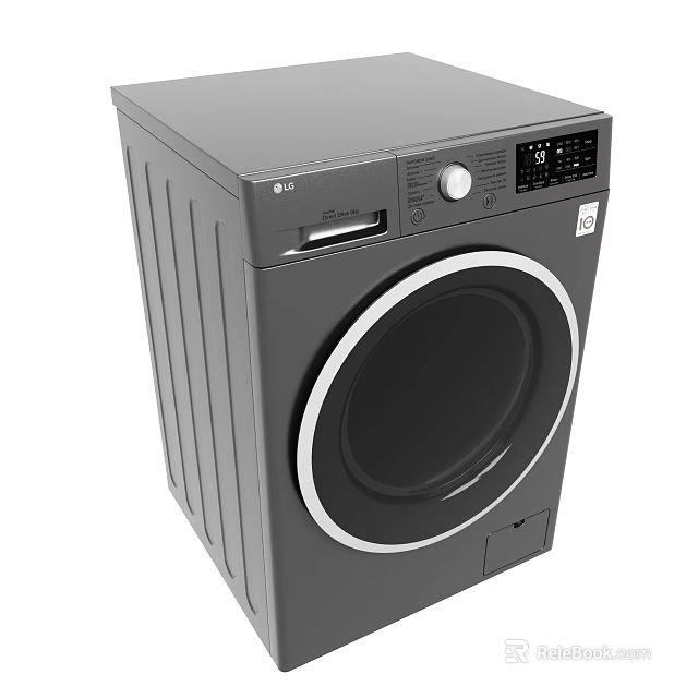 LG Front Loading Washing Machine With Gray Modern Design And Digital Control Panel 3d model 
