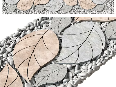 Leaf Shaped Stone and Wood Decor with Natural Pebbles and Textured Design 3d model